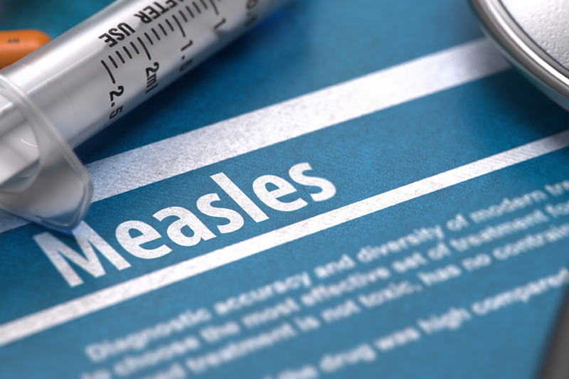 The word Measles next to a stethoscope.